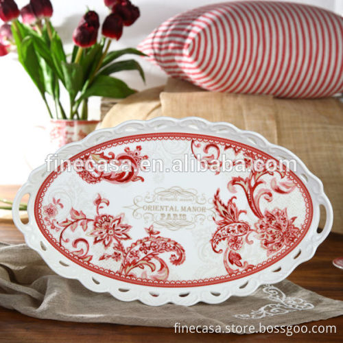 15 Inches Elegant Fine New Bone China Ceramic Oval Dish of Oriental Manor